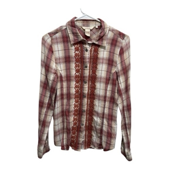 Sundance Tops - Sundance Zinnia Plaid Flannel Button-Down Shirt Women's Size 2 Embroidered Flaw